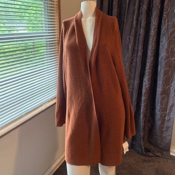 Eileen Fisher Rust High Collard Wool Open Cardigan, size 2X - Picture 2 of 7
